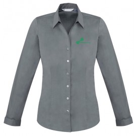 Monaco Ladies Long Sleeve Stretch Shirt (Platinum) with green logo